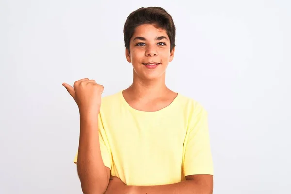 Handsome Teenager Boy Standing White Isolated Background Smiling Happy Face — Stock Photo, Image