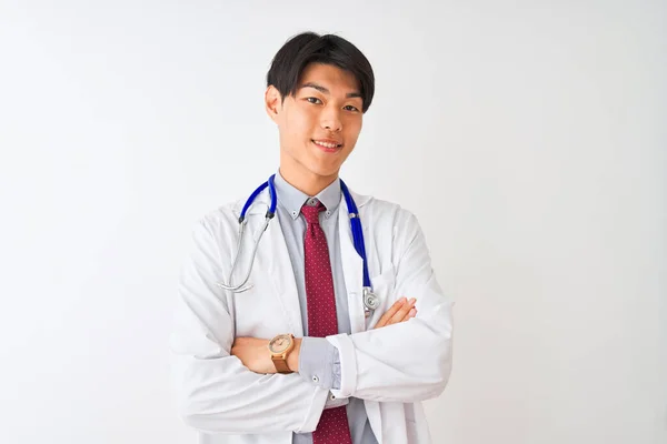 Κινέζος Γιατρός Φορώντας Γραβάτα Παλτό Και Στηθοσκόπιο Πάνω Από Απομονωμένο — Φωτογραφία Αρχείου