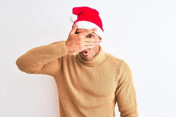 Jovem Homem Bonito Vestindo Natal Camisola Gola Alta Sobre Fundo — Fotografia de Stock