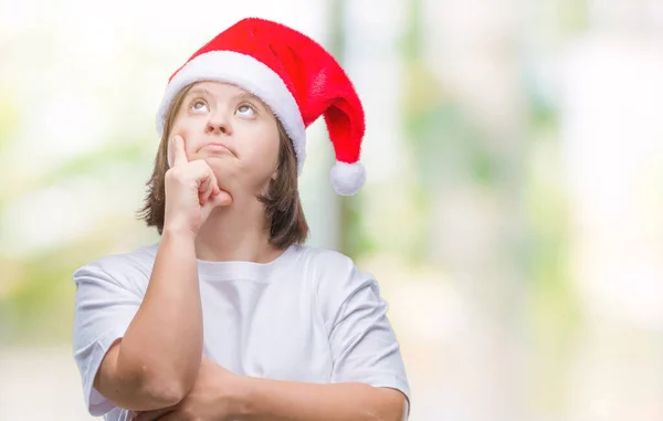 Junge Erwachsene Frau Mit Syndrom Weihnachtsmütze Über Isoliertem Hintergrund Die — Stockfoto