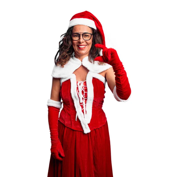 Mujer Mediana Edad Con Traje Santa Claus Sonriente Seguro Gesto — Foto de Stock