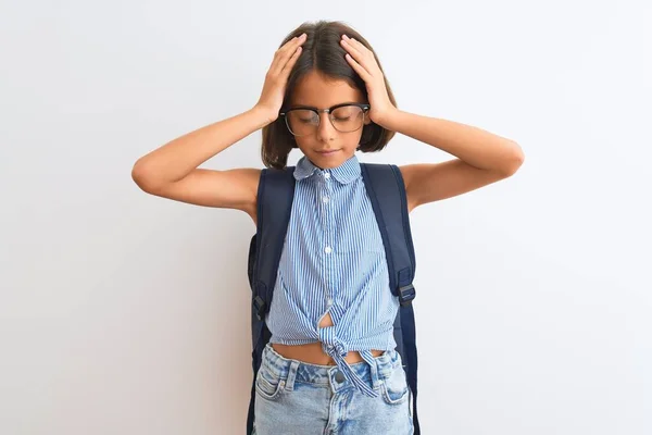 Beautiful Student Child Girl Wearing Backpack Glasses Isolated White Background — Stock Fotó