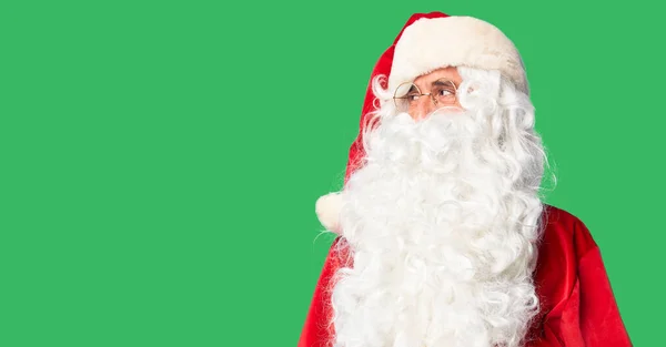 Bell Uomo Mezza Età Con Costume Babbo Natale Barba Piedi — Foto Stock