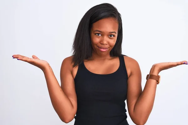 Mooie Jonge African American Vrouw Geïsoleerde Achtergrond Clueless Verward Expressie — Stockfoto
