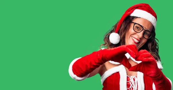 Donna Mezza Età Che Indossa Costume Babbo Natale Sorridente Innamorato — Foto Stock