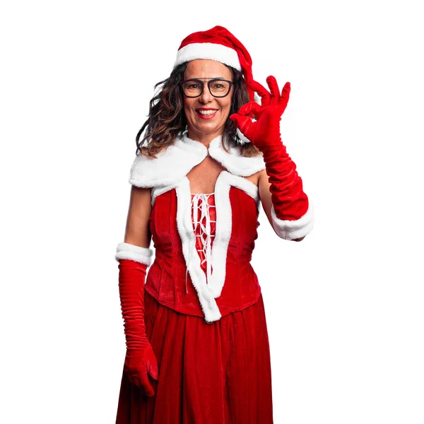 Женщина Средних Лет Костюме Санта Клауса Улыбается Позитивно Делая Хорошо — стоковое фото