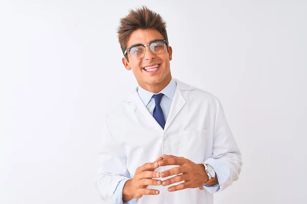 Young Handsome Sciencist Man Wearing Glasses Coat Isolated White Background — Stock Photo, Image