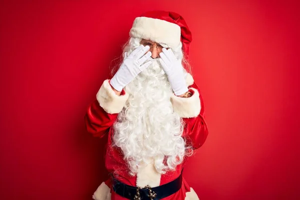 Homem Bonito Meia Idade Vestindo Traje Papai Noel Sobre Fundo — Fotografia de Stock