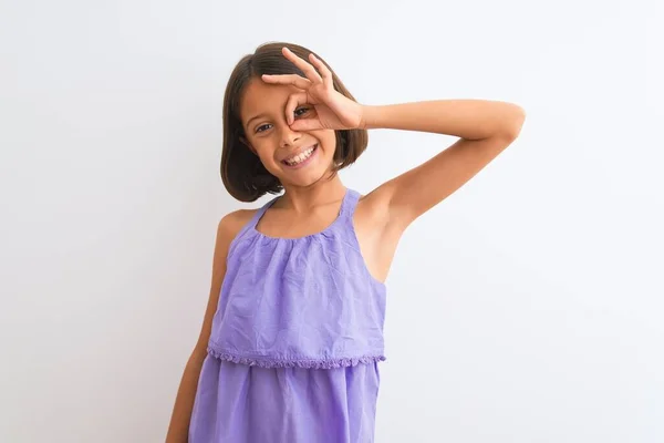 Young Beautiful Child Girl Wearing Purple Casual Dress Standing Isolated — ストック写真