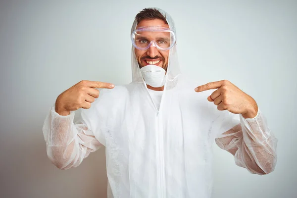 Painter Man Wearing Professional Worker Equipment Protection Isolated Background Looking — Stock Photo, Image