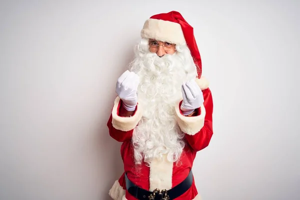 Hombre Guapo Mediana Edad Vistiendo Traje Santa Pie Sobre Fondo —  Fotos de Stock