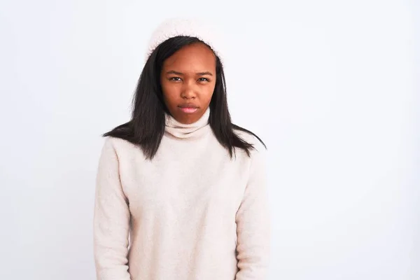 Beautiful Young African American Woman Wearing Turtleneck Sweater Winter Hat — Stock Photo, Image