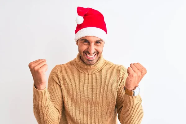 Joven Hombre Guapo Usando Navidad Jersey Cuello Alto Sobre Fondo — Foto de Stock