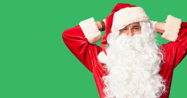 Middle Age Handsome Man Wearing Santa Claus Costume Beard Standing — 스톡 사진