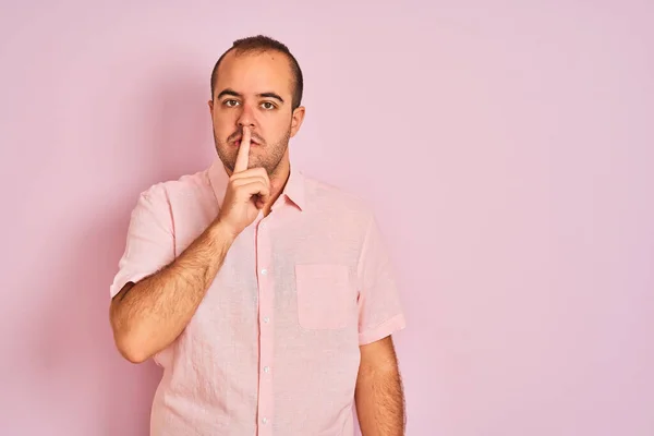 Young Man Wearing Elegant Shirt Standing Isolated Pink Background Asking — Stock Photo, Image