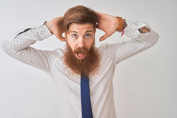 Young Redhead Irish Businessman Standing Isolated White Background Crazy Scared — Stock Photo, Image