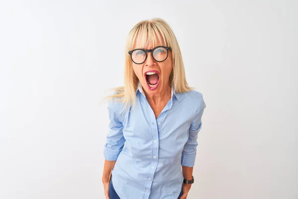 Middle Age Businesswoman Wearing Elegant Shirt Glasses Isolated White Background — Stock Photo, Image