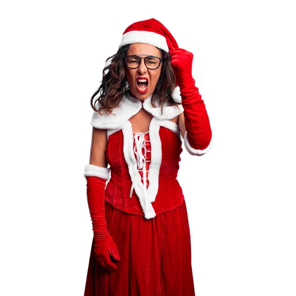 Femme Moyen Âge Portant Costume Père Noël Colère Fou Levant — Photo