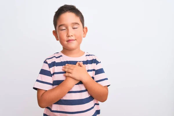 Bellissimo Ragazzo Che Indossa Casual Shirt Righe Piedi Sopra Isolato — Foto Stock