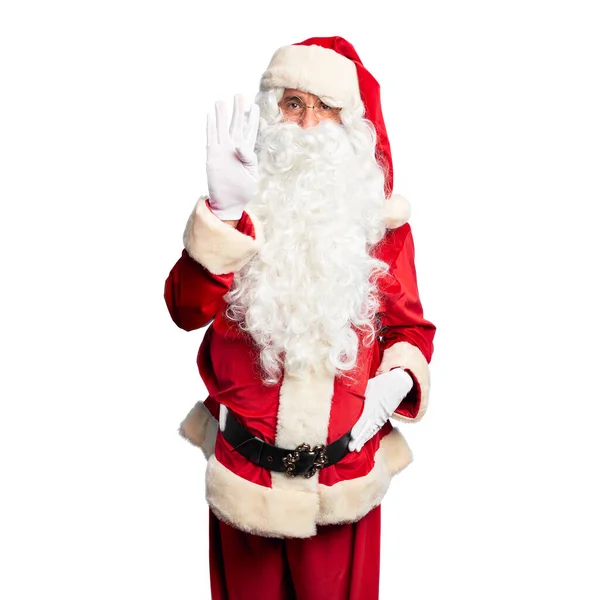 Gutaussehender Mann Mittleren Alters Weihnachtsmann Kostüm Und Bart Stehend Und — Stockfoto