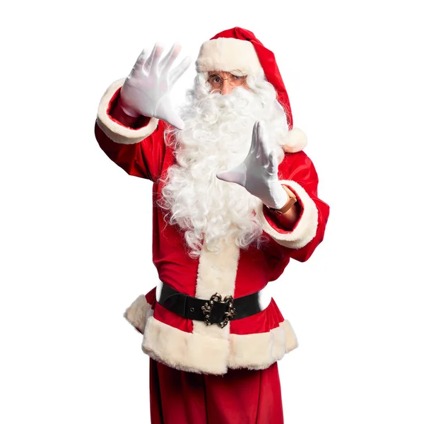 Homem Bonito Meia Idade Vestindo Traje Papai Noel Barba Fazendo — Fotografia de Stock