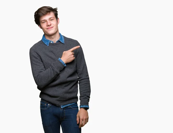 Joven Hombre Elegante Guapo Sobre Fondo Aislado Señalando Con Dedo — Foto de Stock