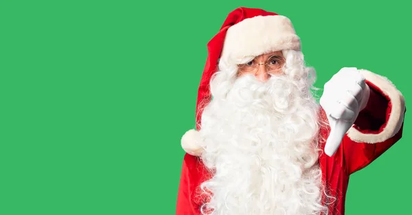 Homem Bonito Meia Idade Vestindo Traje Papai Noel Barba Olhando — Fotografia de Stock