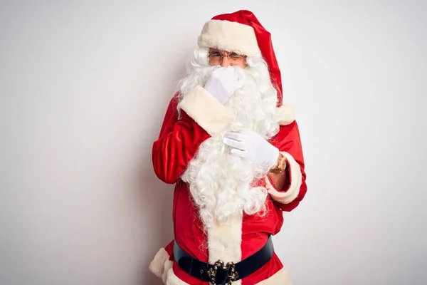 Homem Bonito Meia Idade Vestindo Traje Papai Noel Sobre Fundo — Fotografia de Stock