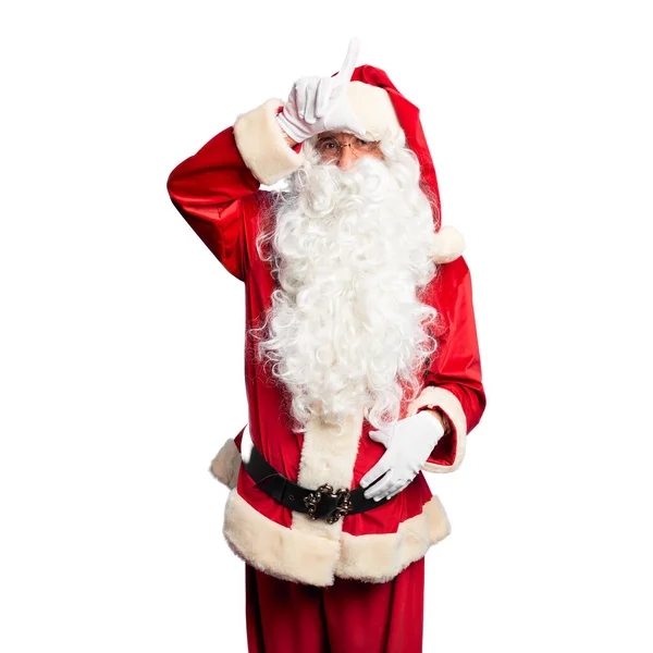 Gutaussehender Mann Mittleren Alters Weihnachtsmann Kostüm Und Bart Der Sich — Stockfoto