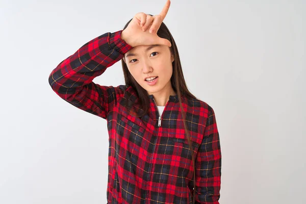 Jonge Chinese Vrouw Draagt Casual Jas Staan Geïsoleerde Witte Achtergrond — Stockfoto