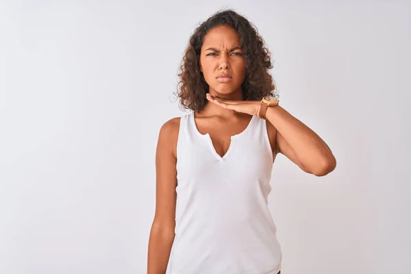 Giovane Donna Brasiliana Indossa Casual Shirt Piedi Sopra Isolato Fondo — Foto Stock