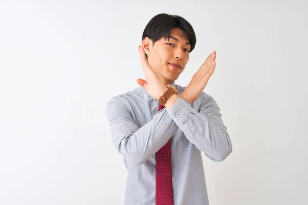 Empresário Chinês Vestindo Gravata Elegante Sobre Fundo Branco Isolado Expressão — Fotografia de Stock