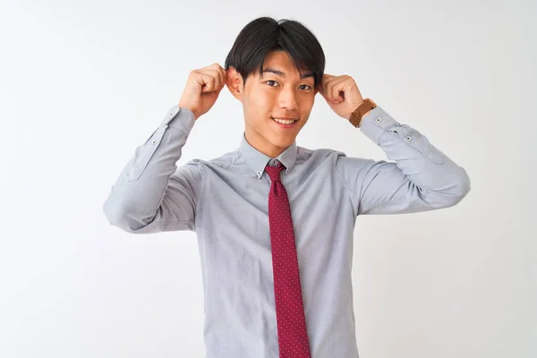 Empresário Chinês Vestindo Gravata Elegante Sobre Fundo Branco Isolado Sorrindo — Fotografia de Stock