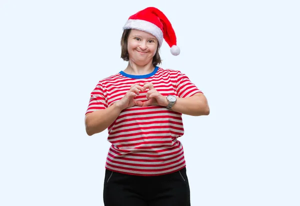 Giovane Donna Adulta Con Sindrome Indossa Cappello Natale Sfondo Isolato — Foto Stock