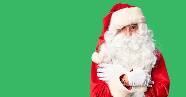 Gutaussehender Mann Mittleren Alters Weihnachtsmann Kostüm Und Bart Zitternd Und — Stockfoto