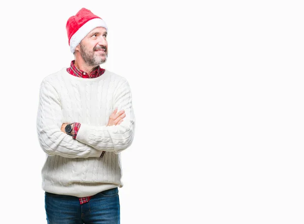 Hombre Mediana Edad Con Sombrero Navidad Sobre Fondo Aislado Mirando — Foto de Stock