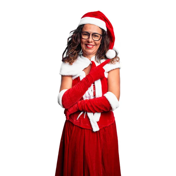 Frau Mittleren Alters Weihnachtsmann Kostüm Fröhlich Mit Einem Lächeln Gesicht — Stockfoto
