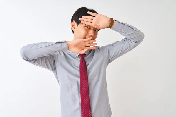 Empresario Chino Con Elegante Corbata Pie Sobre Fondo Blanco Aislado — Foto de Stock