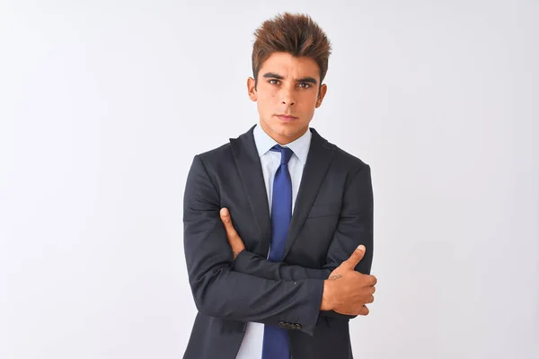 Young Handsome Businessman Wearing Suit Standing Isolated White Background Skeptic — Stock Photo, Image