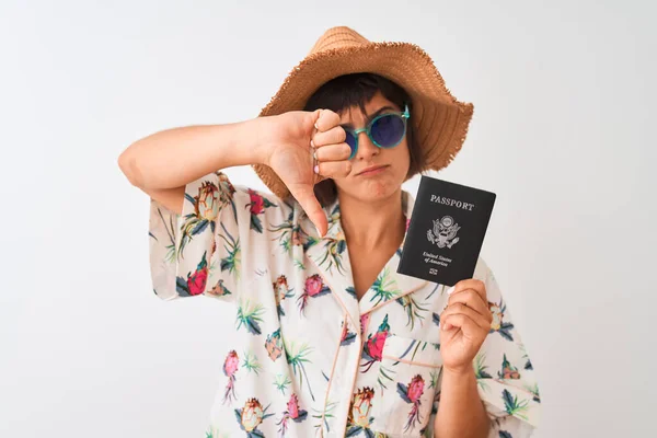 Donna Turistica Vacanza Che Tiene Usa Passaporto Degli Stati Uniti — Foto Stock