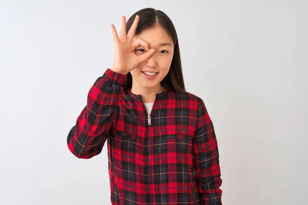 Young Chinese Woman Wearing Casual Jacket Standing Isolated White Background — Stock Photo, Image