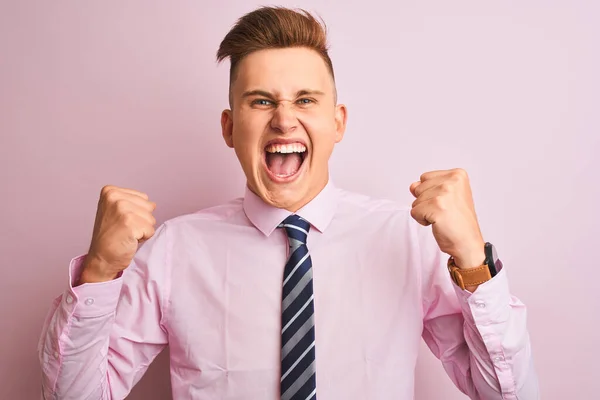 Young Handsome Businessman Wearing Shirt Tie Standing Isolated Pink Background — Stock Photo, Image