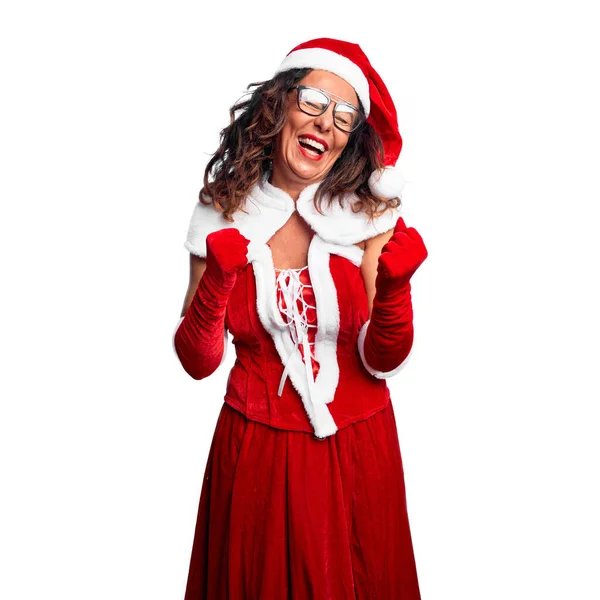 Женщина Средних Лет Костюме Санта Клауса Счастлива Взволнована Делая Жест — стоковое фото