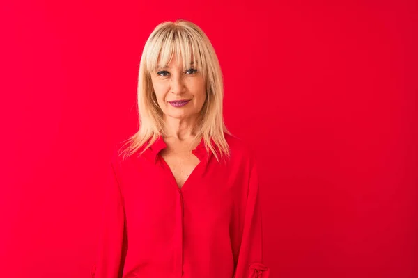 Middle Age Woman Wearing Elegant Shirt Standing Isolated Red Background — Stock Photo, Image