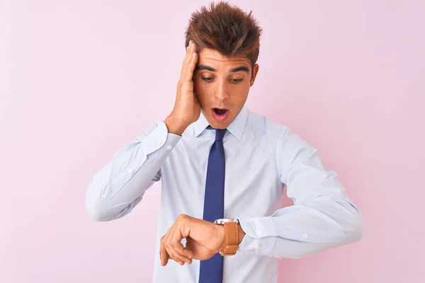 Young Handsome Businessman Wearing Shirt Tie Standing Isolated Pink Background — Stock Photo, Image