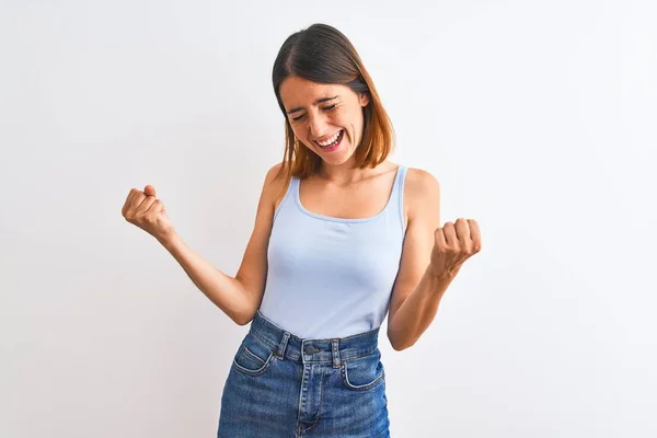 Beautiful Redhead Woman Standing Isolated Background Very Happy Excited Doing — Stock Photo, Image