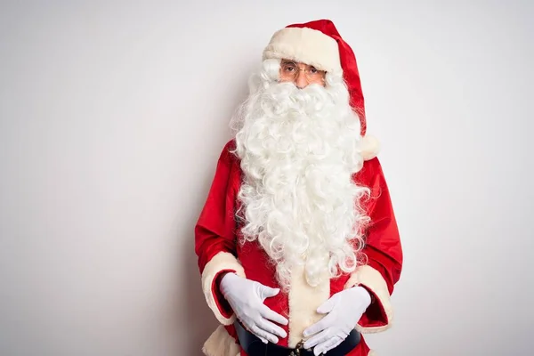 Middle Age Handsome Man Wearing Santa Costume Standing Isolated White — ストック写真