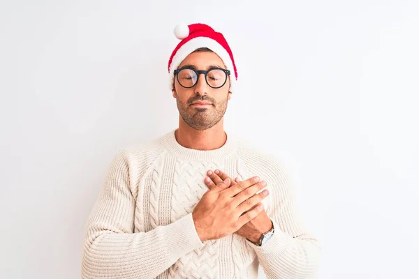 Ung Stilig Man Bär Jul Hatt Och Glasögon Över Isolerad — Stockfoto