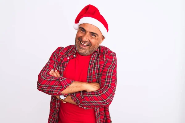 Middle Age Man Wearing Christmas Santa Hat Standing Isolated White — Stock Photo, Image