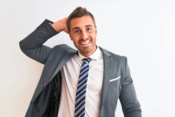 Joven Hombre Negocios Guapo Vistiendo Traje Corbata Sobre Fondo Aislado —  Fotos de Stock